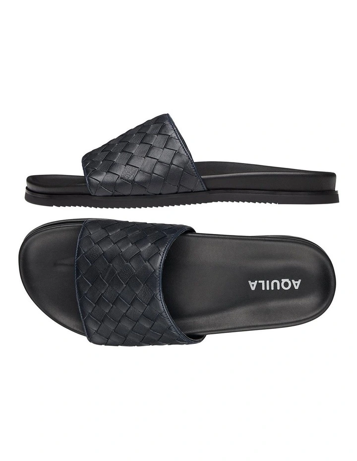 Playa Leather Pool Slides In Navy 2 Playa Leather Pool Slides In Navy - Image 2