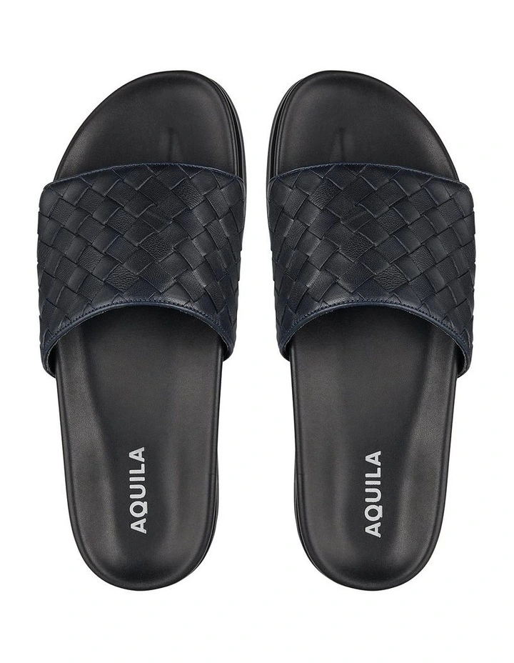 Playa Leather Pool Slides In Navy 3 Playa Leather Pool Slides In Navy - Image 3