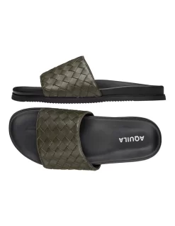 Playa Olive Leather Pool Slides -Men Shoe Store 886345930 3 720x928